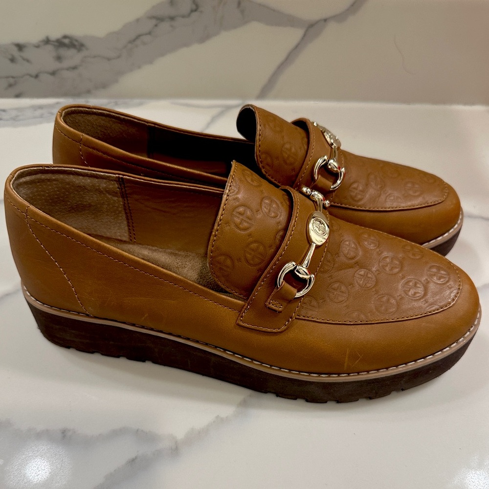 Giani Bernini Womens Fiffee Brown Leather Padded Insole Loafers Size 10